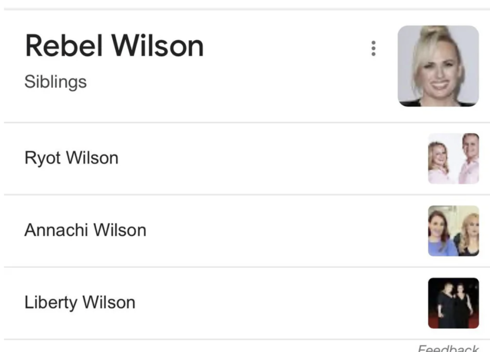 A list of Rebel Wilson's siblings
