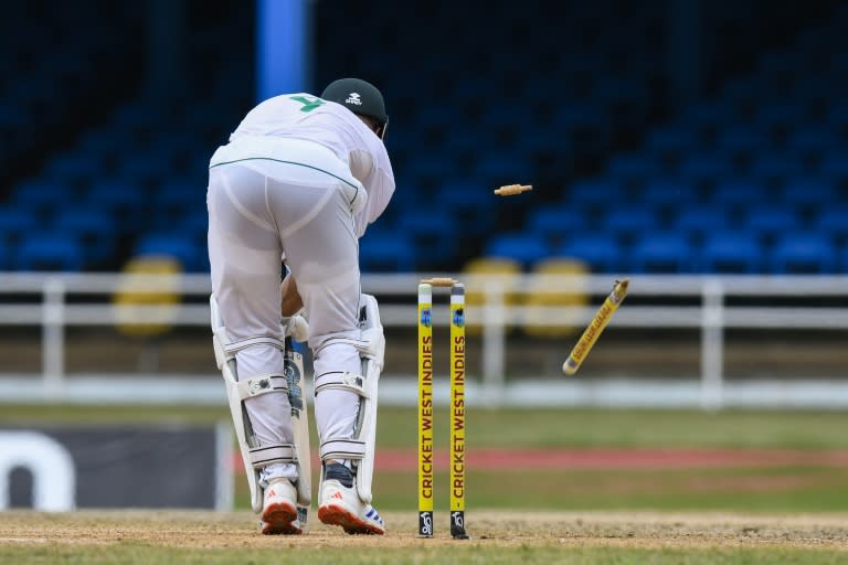 Aiden Markram is bowled by Jason Holder at Queens Park Oval (Randy Brooks)