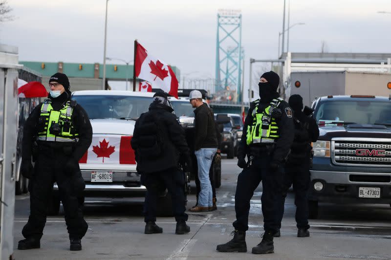 Truckers protest against COVID-19 vaccine mandates, in Windsor