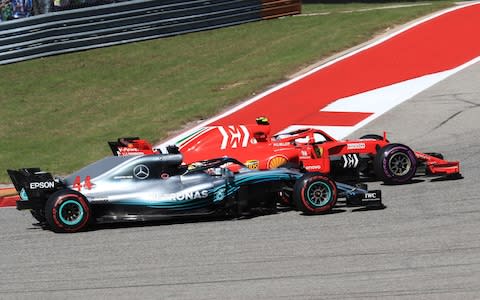  Formula One Grand Prix of The United States, race day; Mercedes AMG Petronas Motorsport, Lewis Hamilton is overtaken in the 1st corner by Scuderia Ferrari, Kimi Raikkonen  - Credit: Octane/Action Plus via Getty Images