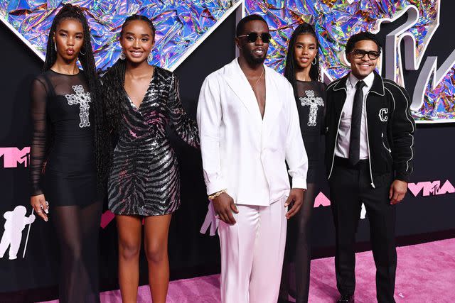 <p>Gilbert Flores/Variety via Getty</p> Diddy with his family at the 2023 MTV VMAs