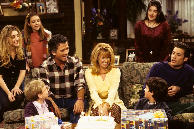 <p>Archives/Disney General Entertainment Content via Getty</p> 'Step by Step' castmembers Staci Keanan, Christopher Castile, Christine Lakin, Patrick Duffy, Suzanne Somers, Brandon Call, Josh Byrne, Angela Watson and Sasha Mitchell.