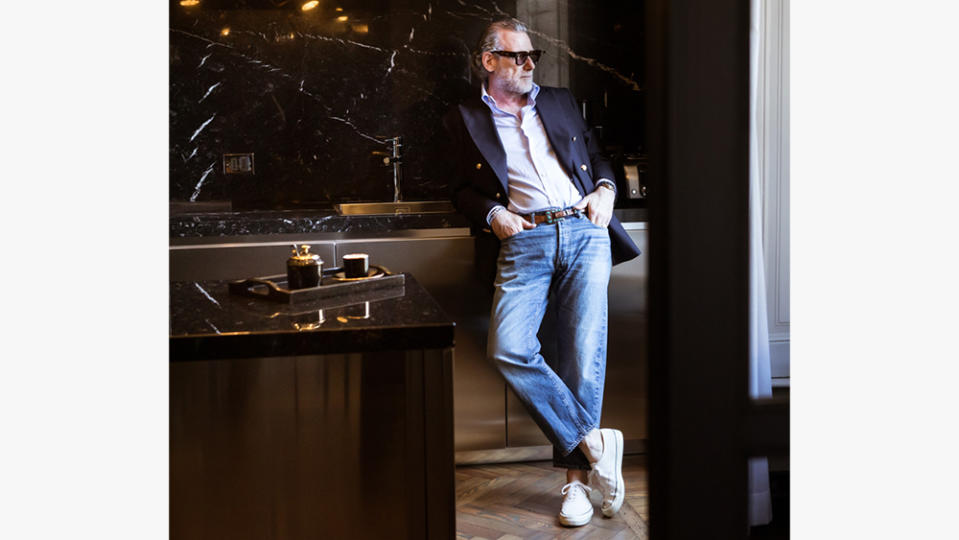 Alessandro Squarzi in a pair from his extensive collection of Big E 501 jeans. - Credit: Massi Ninni