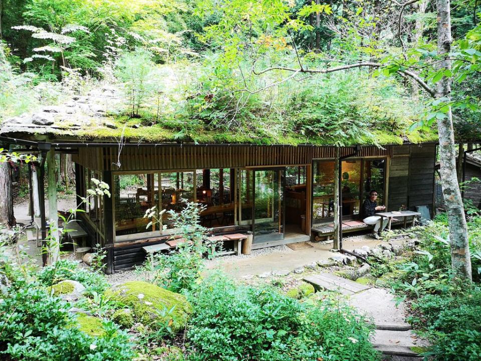 The cafe where we sat to drink our tea as we looked out to an artificial waterfall opposite.