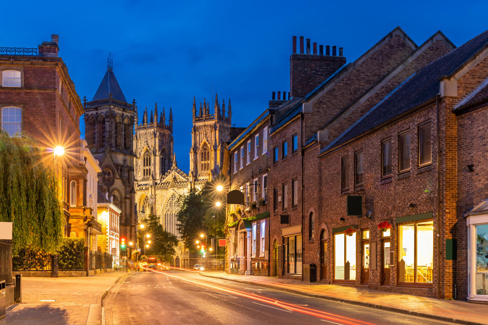 York minster Cathedral Sunset dusk, York, England UK.