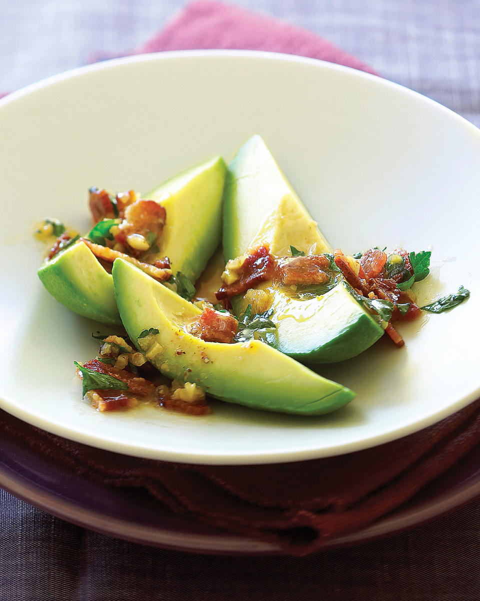 Avocados with Warm Bacon Parsley Vinaigrette