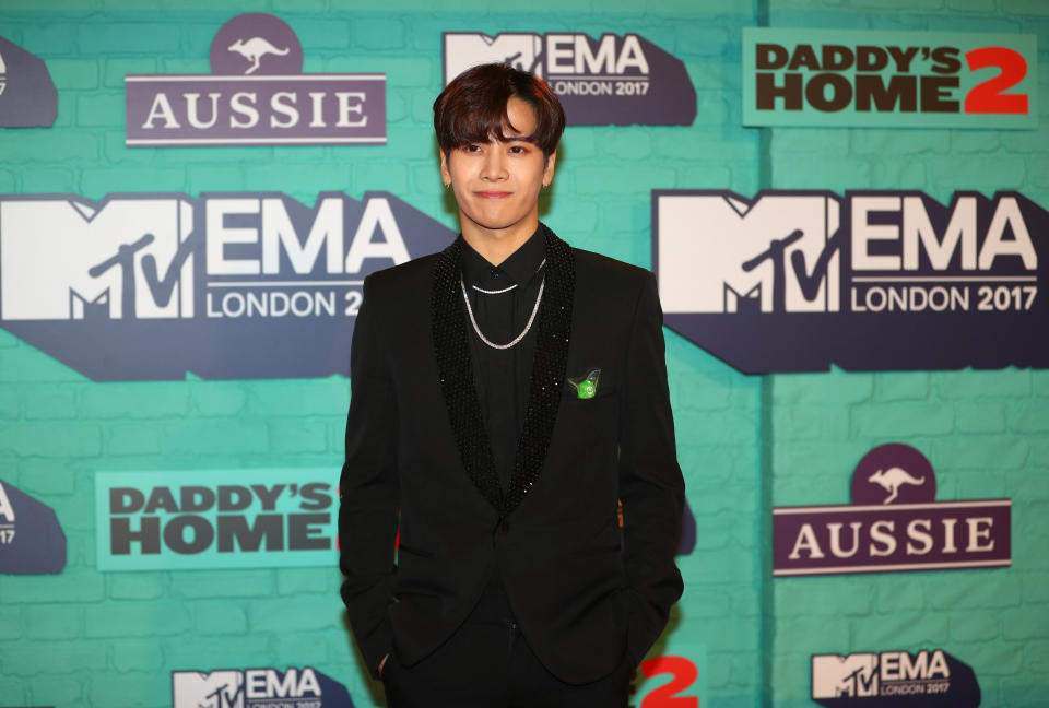 Hong Kong rapper Jackson Wang arrives at the 2017 MTV Europe Music Awards at Wembley Arena in London.
