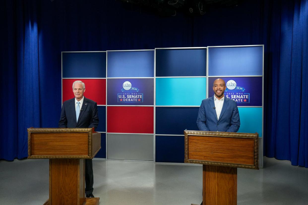 Incumbent U.S. Senator Ron Johnson (R) and Lt. Gov. Mandela Barnes (D) seen prior to the U.S. Senate Debate Friday, Oct. 7, 2022, located at Studios of Milwaukee PBS in Milwaukee.