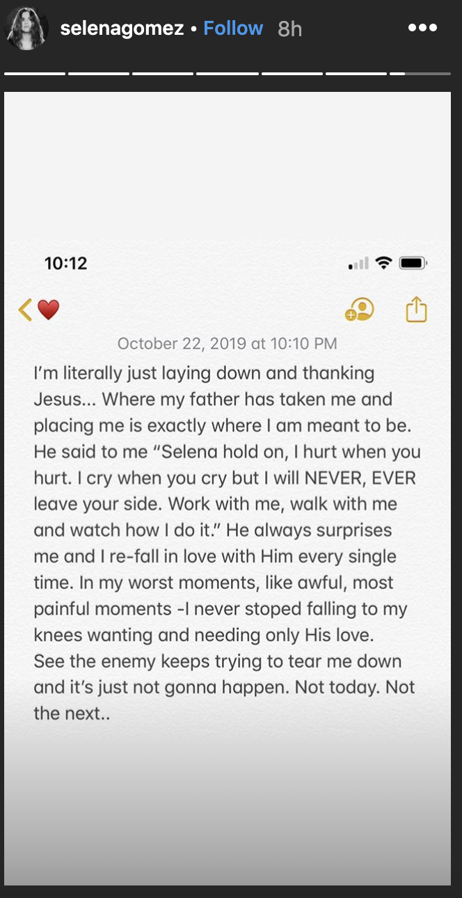 Selena Gomez seemingly responded to Hailey Bieber's post soon after. (Screenshot: Selena Gomez via Instagram)