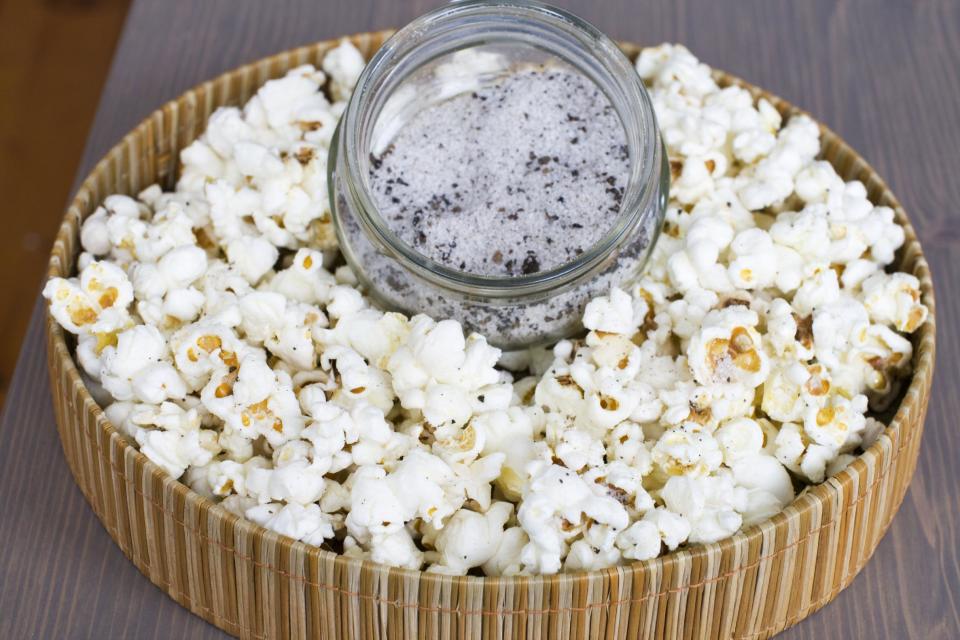 In this image taken on Jan. 28, 2013, Stovetop Popcorn Many Ways with truffle salt is shown in Concord, N.H. (AP Photo/Matthew Mead)