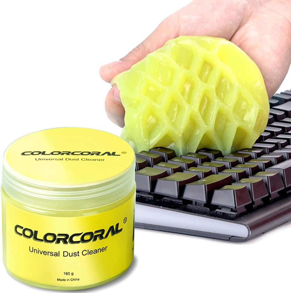 yellow gel cleaner on black keyboard