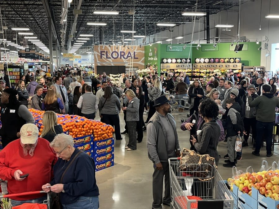 The crowd at the grand opening of the Falcon King Soopers