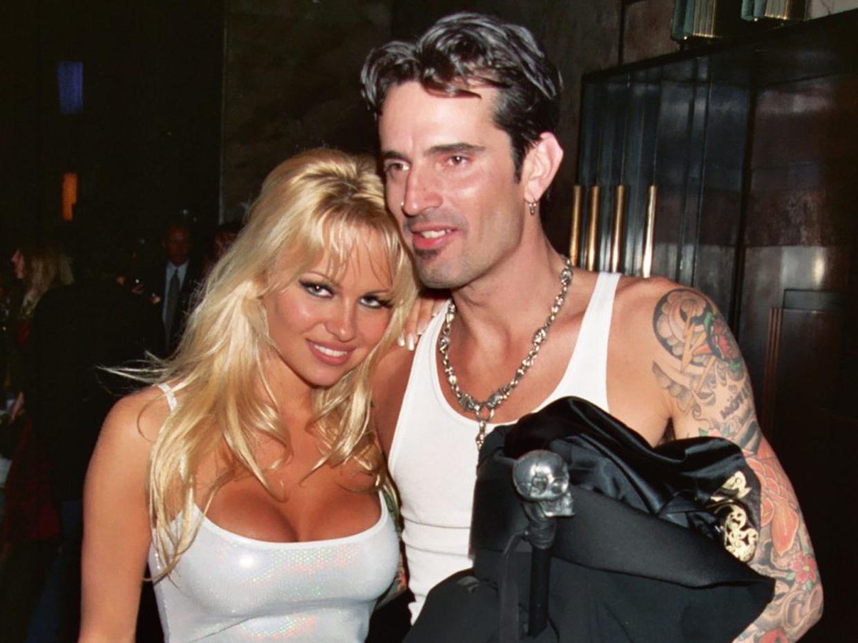 Pamela Anderson and Tommy Lee at a 1995 Grammys awards after-party.