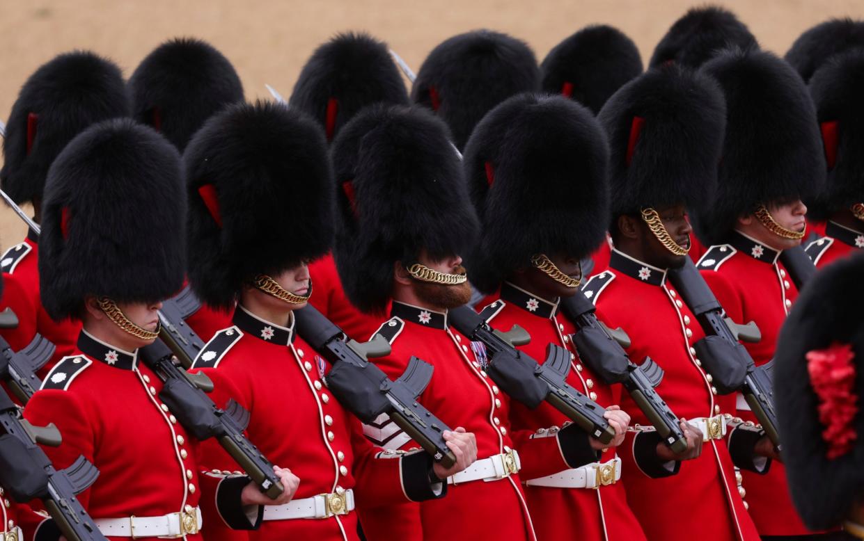 The bearskin caps are used for ceremonial events such as Trooping the Colour