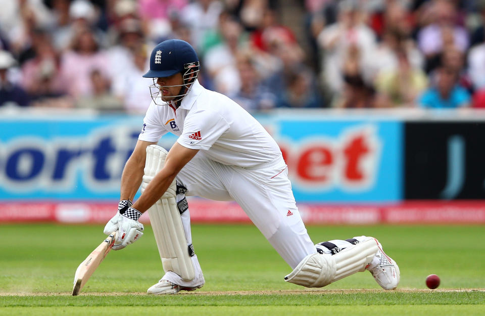 <p>Cook’s highest score of 294 came against India in 2011. An innings that started on the first day and ended on the third, agonisingly short of a triple-hundred. (Getty Images) </p>