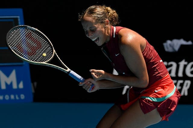 Madison Keys celebrates beating Barbora Krejcikova