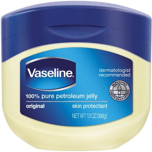<p>Vaseline is one of the original jellylike skin care products. You can apply this balmy salve practically head to toe. ($4, <a rel="nofollow noopener" href="https://www.target.com/p/vaseline-petroleum-jelly-original-13oz/-/A-10993797" target="_blank" data-ylk="slk:target.com;elm:context_link;itc:0;sec:content-canvas" class="link ">target.com</a>) (Photo: Vaseline) </p>
