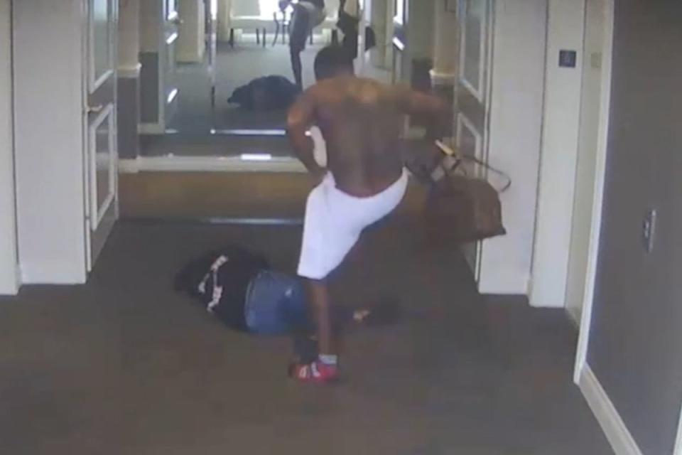 Surveillance footage from a Los Angeles hotel showed the music mogul chasing Ms Ventura brutally attacking Ms Ventura near to a set of elevators, kicking and stomping on her (CNN)