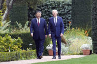 President Joe Biden and China's President President Xi Jinping walk in the gardens at the Filoli Estate in Woodside, Calif., Wednesday, Nov, 15, 2023, on the sidelines of the Asia-Pacific Economic Cooperative conference. (Doug Mills/The New York Times via AP, Pool)