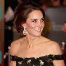 It's nearly BAFTA time again so get ready for all those show-stopping gowns, dazzling jewels and high heel heaven. The red carpet is all about A-listers' outfit choices, but don't forget some of our favourite royals often attend too, giving us a double hit of glamour. The Duchess of Cambridge has graced the BAFTAs twice over the years, in 2017 and 2018, as well as popping into the BAFTA Brits to Watch event way back in 2011. All of her outfits have been stunning, so as 2019 ceremony draws near, we decided to relive Kate's past BAFTA looks – the designer dresses, jewellery, shoes and bags. Enjoy! The Duchess wore this breath-taking black patterned off-the-shoulder gown by Alexander McQueen to the 2017 BAFTAs. Didn't she look amazing? The dress featured a Bardot neckline, bodice and full-length skirt with stylish ribbon detailing.