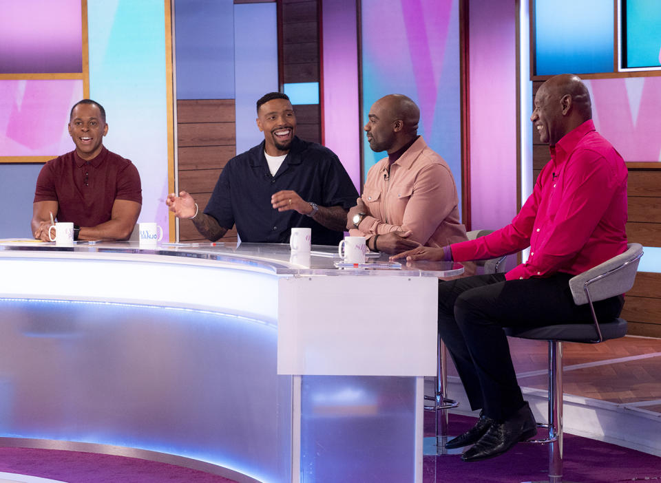 Andi Peters, Jordan Banjo, Ore Oduba and Shaun Wallace appeared on Loose Men. (Shutterstock/ITV)