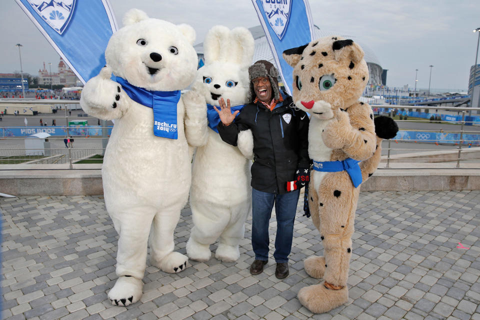 <p>Russia <a href="https://olympics.com/en/olympic-games/sochi-2014/mascot" rel="nofollow noopener" target="_blank" data-ylk="slk:chose to have three mascots;elm:context_link;itc:0;sec:content-canvas" class="link ">chose to have three mascots</a> for its big Winter Games, a nod to the three places on the podium. The Hare, the Polar Bear and the Leopard (here with <em>Today</em>'s Al Roker) were chosen from more than 24,000 submissions, with the public voting on their favorite three of 10 finalists on a February 2011 television special. Each was created by a different designer. </p>
