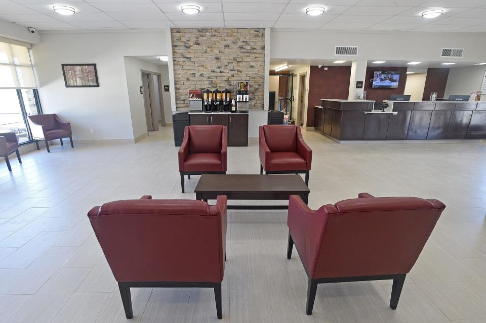 The lobby area of the new Red Roof Plus & Suites is entirely new.