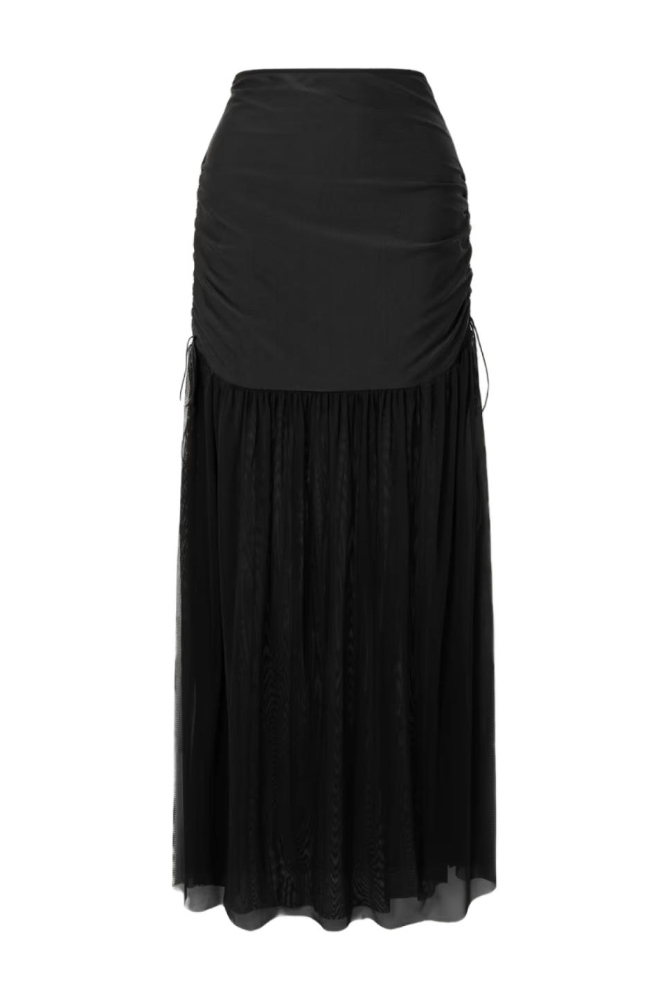 Leslie Amon Ruched Stretch-Jersey And Mesh Maxi Skirt