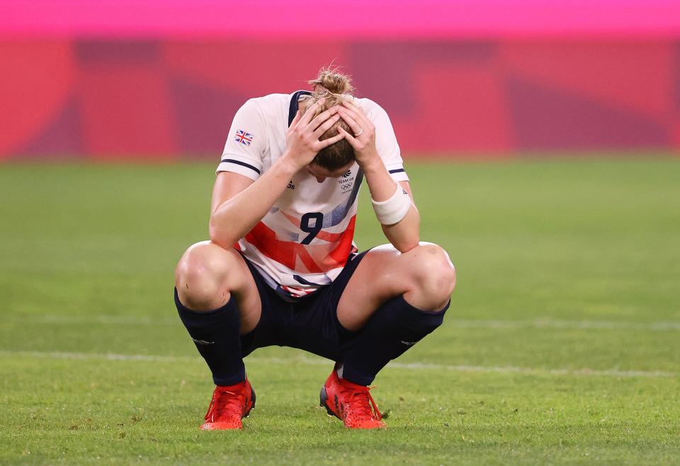 Ellen White of Team Great Britain looks dejected (Getty)