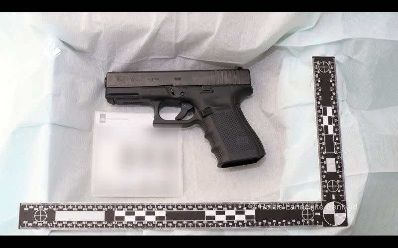 A gun discovered by Dutch police in a torture chamber hidden in a shipping container and allegedly used by criminals to detain and interrogate prisoners, in Wouwse Plantage