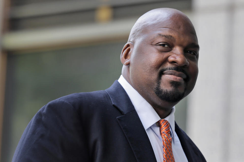 Former Auburn University assistant basketball coach Chuck Person arrives at federal court in New York for sentencing in a bribery scandal that has touched some of the biggest schools in college basketball, Wednesday, July 17, 2019. (AP Photo/Seth Wenig)