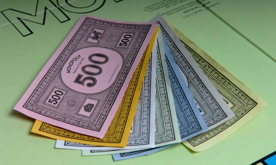 Monopoly Money on Monopoly board