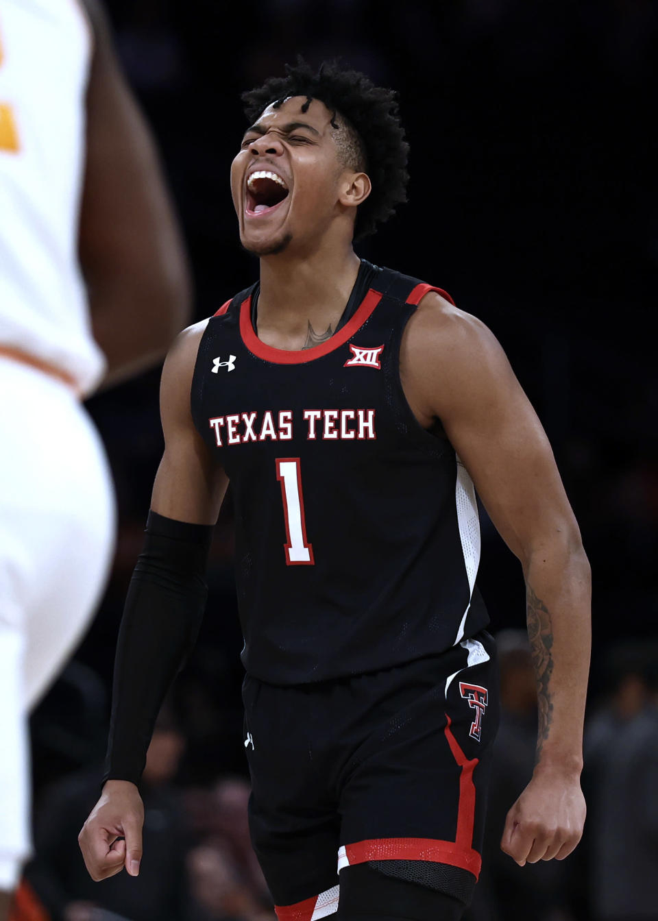 Texas Tech guard Terrence Shannon Jr. reacts during the first half of the team's NCAA college basketball game against Tennessee in the Jimmy V Classic on Tuesday, Dec. 7, 2021, in New York. (AP Photo/Adam Hunger)