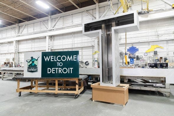 Five of the "Welcome to Detroit" signs (left) will be placed at five entrances to Detroit's city limits.