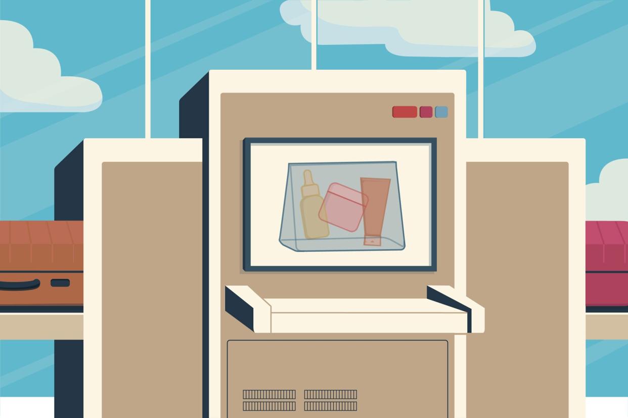 TSA Liquids going through screening x-ray in illustration