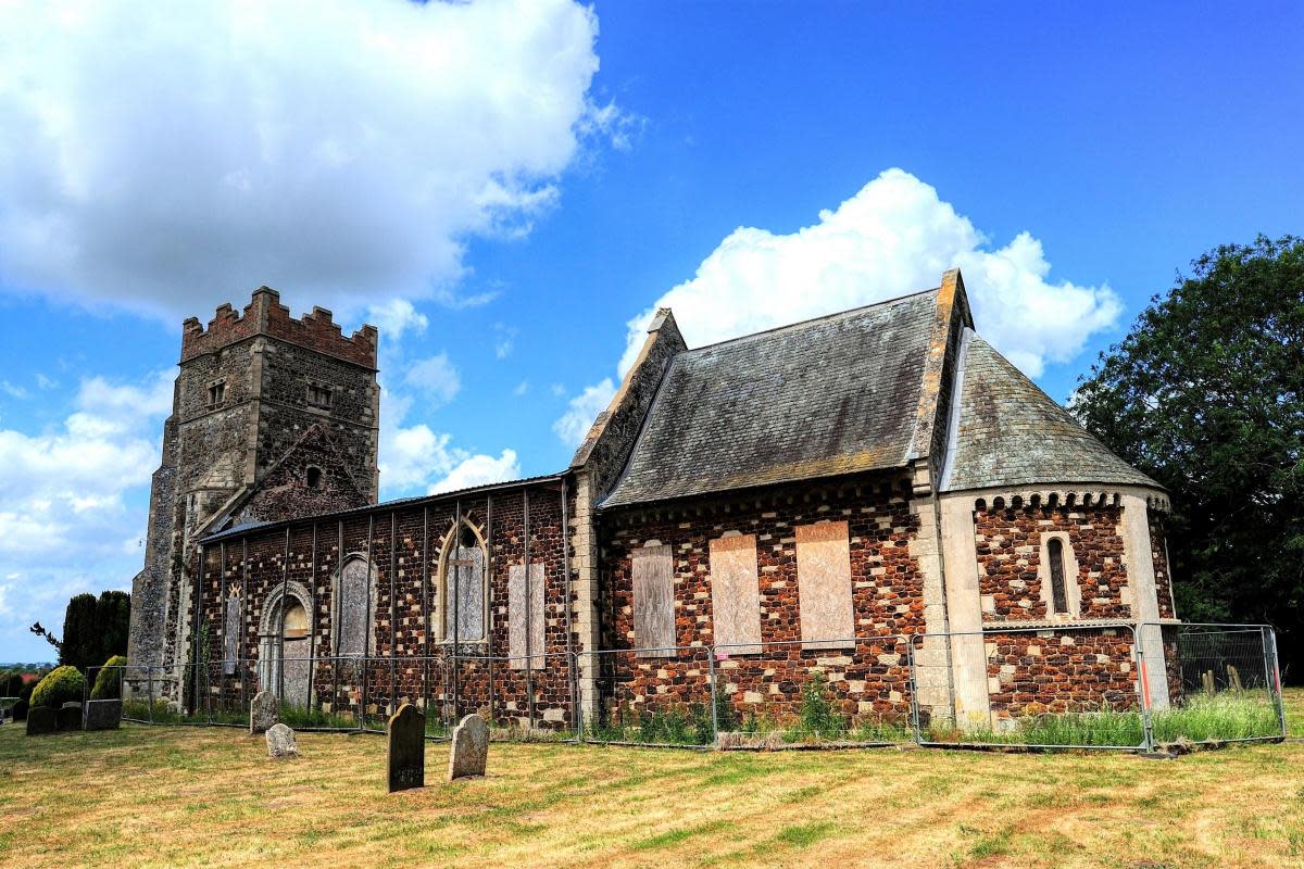 The side of a the fire-ravaged church at Wimbotsham, where a single storey extension is proposed <i>(Image: Chris Bishop)</i>