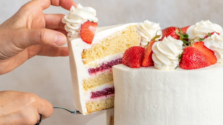 slice of layered cake
