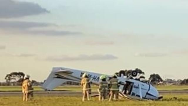The plane flipped as a result of the crash. Photo: Twitter/Blake Johnson
