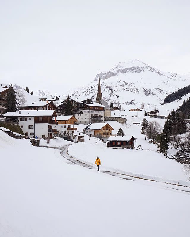 <p>Since Bisaz travels over the weekend, her feed is filled with glimpses of different cities. Here's a lovely shot of Prättigau/Graubünden,<span> where she spent time in a cozy, snow-covered cabin (naturally).</span></p>