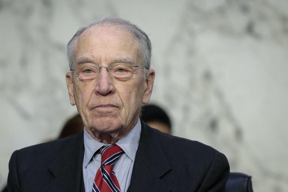 <span class="caption">Sen. Chuck Grassley, R-Iowa, arrives at a Senate Judiciary Committee session to vote on Supreme Court nominee Judge Ketanji Brown Jackson.</span> <span class="attribution"><a class="link " href="https://www.gettyimages.com/detail/news-photo/ranking-member-sen-chuck-grassley-looks-on-as-he-arrives-at-news-photo/1239742382?adppopup=true" rel="nofollow noopener" target="_blank" data-ylk="slk:Anna Moneymaker/Getty Images);elm:context_link;itc:0;sec:content-canvas">Anna Moneymaker/Getty Images)</a></span>