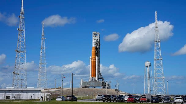 PHOTO: NASA's new moon rocket sits on Launch Pad 39-B Friday, Nov. 11, 2022, in Cape Canaveral, Fla. (Chris O'Meara/AP)