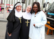 <p>Whoopi got back into the <i>Sister Act</i>, when she posed with fans at a screening of the 1992 movie in NYC. All she was missing was her habit! (Photo: Astrid Stawiarz/Getty Images for Westfield WTC) </p>