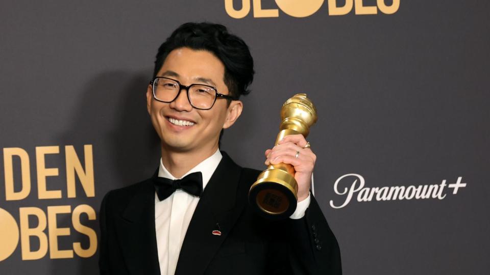 PHOTO: Lee Sung Jin, winner of the Limited Series, Anthology Series, or Motion Picture Made for Television award for 'Beef', poses in the press room during the 81st Annual Golden Globe Awards, on Jan. 7, 2024, in Beverly Hills, California.  (Amy Sussman/Getty Images)