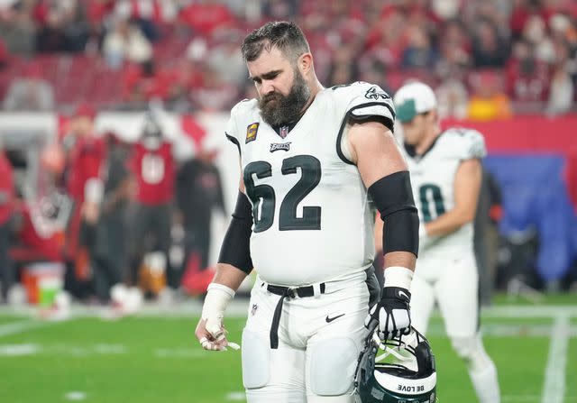 <p>AP Photo/Peter Joneleit</p> Philadelphia Eagles center Jason Kelce (62) walks to the team bench for the second half during an NFL wild-card playoff football game against the Tampa Bay Buccaneers, Monday, Jan. 15, 2024 in Tampa, Fla.