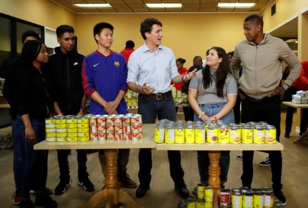 Canadian PM Trudeau takes part in a Thanksgiving food drive in Toronto