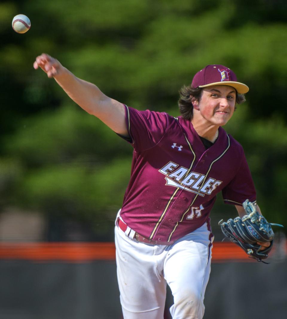 Dunlap pitcher Jack Piper throws against Joliet Catholic during their Class 3A baseball sectional semifinal game Wednesday, May 29, 2024 in Washington. The Eagles fell 3-1.