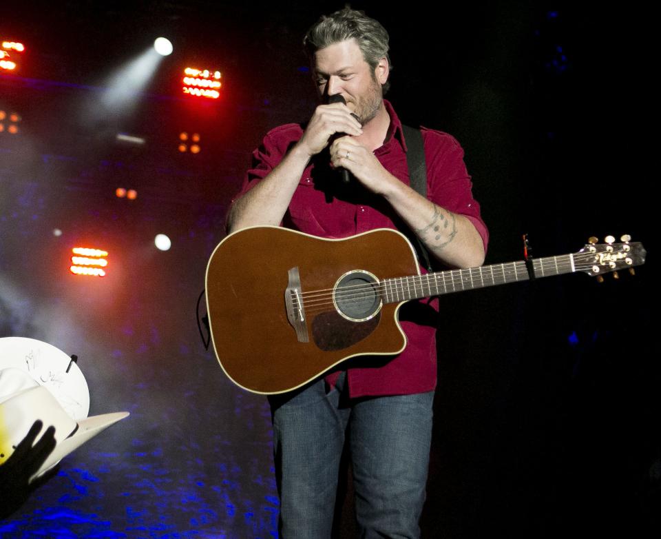 Blake Shelton performs on the Main Stage on day three of the Country Thunder Music Festival in Florence on April 11, 2015.