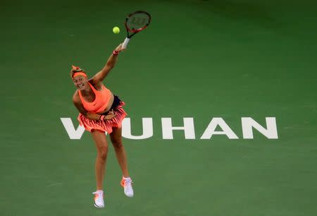 Tennis - Wuhan Open Women's Singles semifinal - Wuhan, Hubei Province, China - 30/9/16. Petra Kvitova of Czech Republic plays against Simona Halep of Romania. REUTERS/Darley Shen