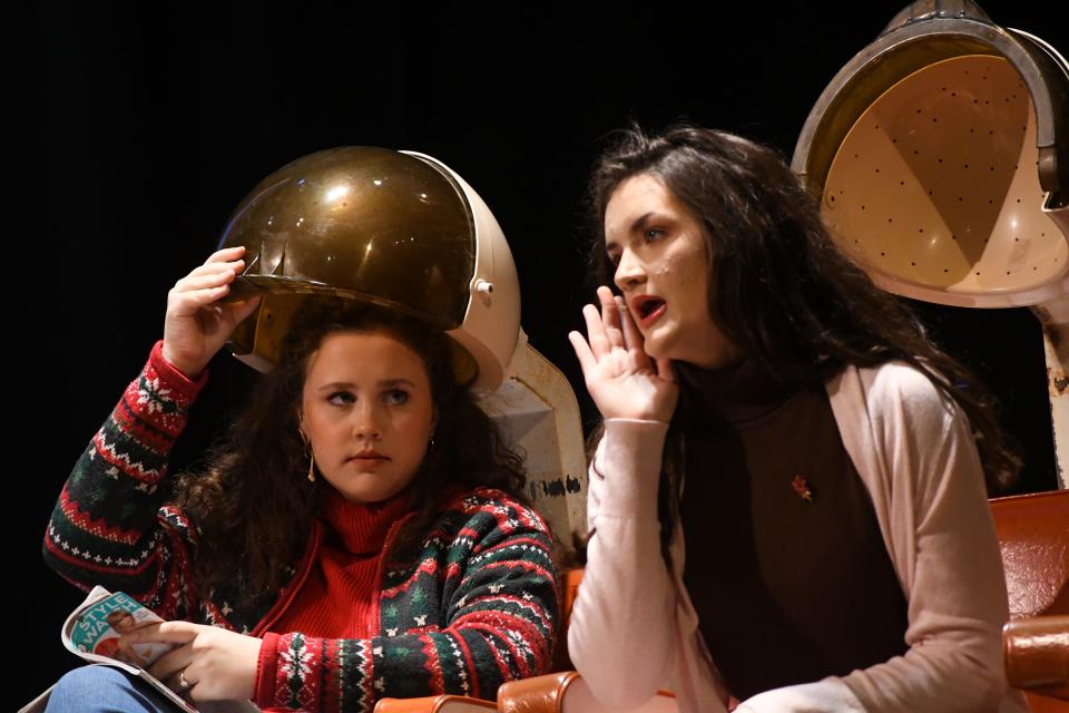 Morgan McCorvey (left) portrays M'Lynn Eatenton and Laura Carroll portrays her daughter Shelby Eatenton-Latcherie in the Pineville High School Theatre Department's production of "Steel Magnolias."