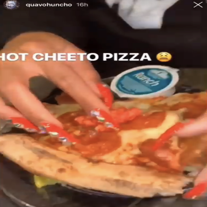 Saweetie putting Hot Cheetos on pizza